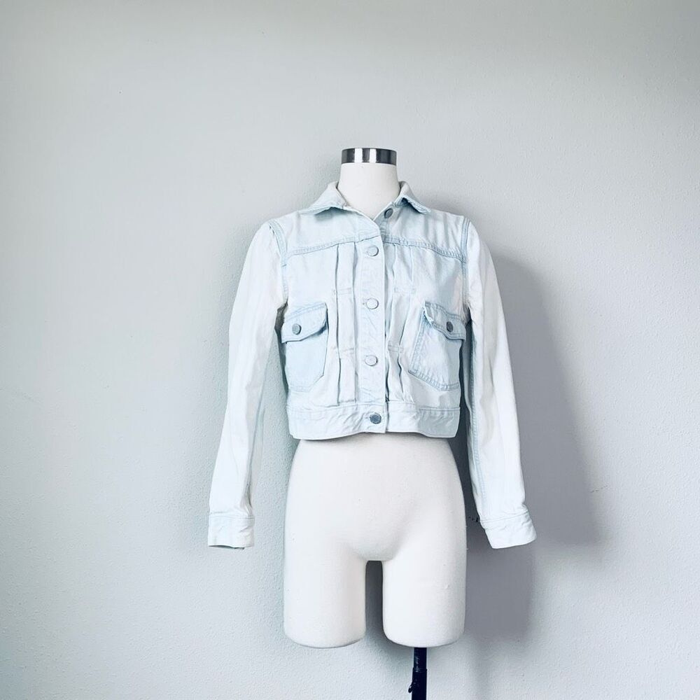 Banana Republic Cropped Jean Denim Jacket Coat M Medium Light Utility Napoleon